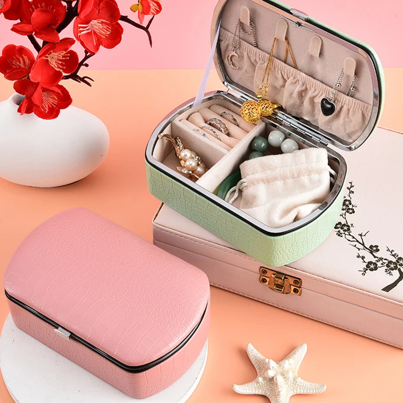 Mini Jewelry Organizer Display Travel Jewelry Zipper Case Boxes Earrings Necklace Ring Portable Jewelry Box Leather Storage-animated-img