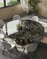 Designer light luxury natural luxury stone round table and chair combination high-end villa restaurant marble table with turntab preview-2