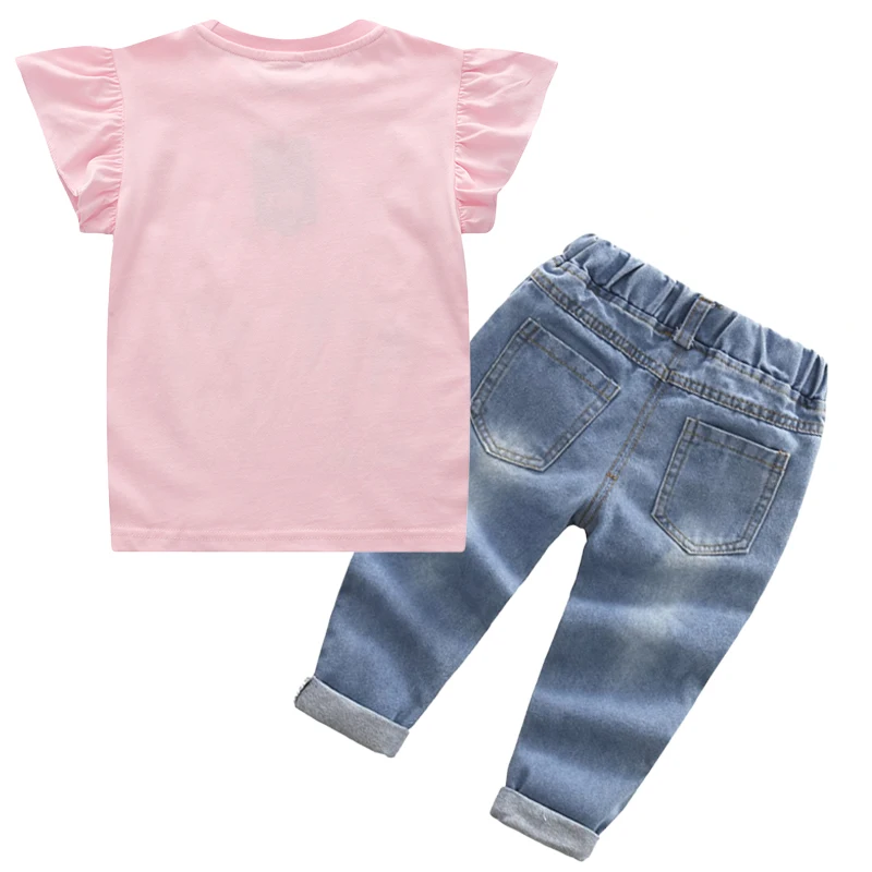 2024 Summer Baby Girls Clothing Set Cartoon Minnie Mouse T-shirt Jeans Pants 2Pcs For 2-6 Years Kids Clothes Child Tracksuit-animated-img