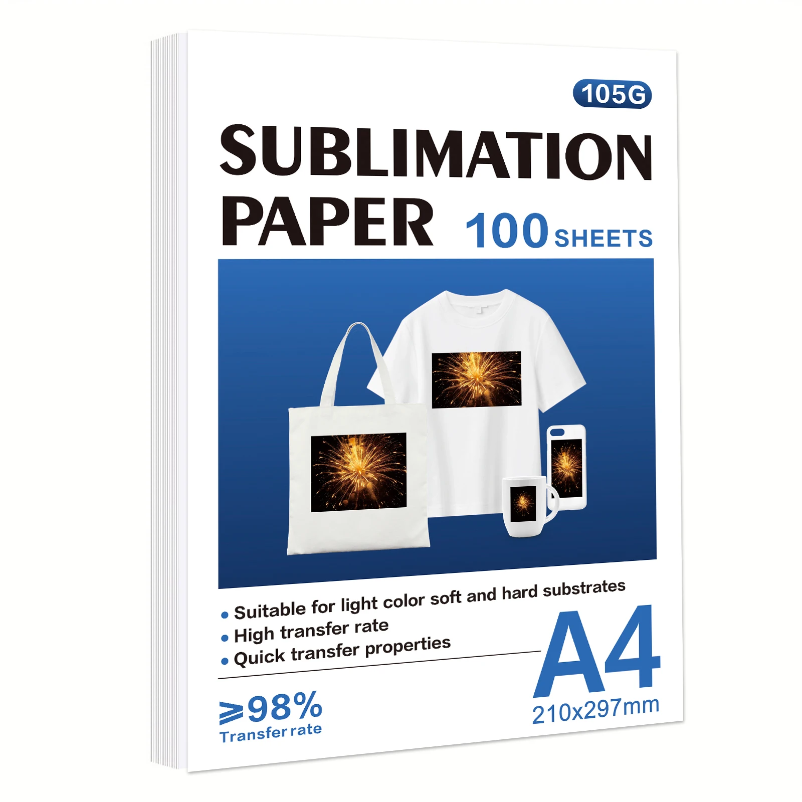 ESHANG Sublimation Paper A4 100 Sheets for Any Inkjet Printer Which Match Sublimation Ink 105g-animated-img