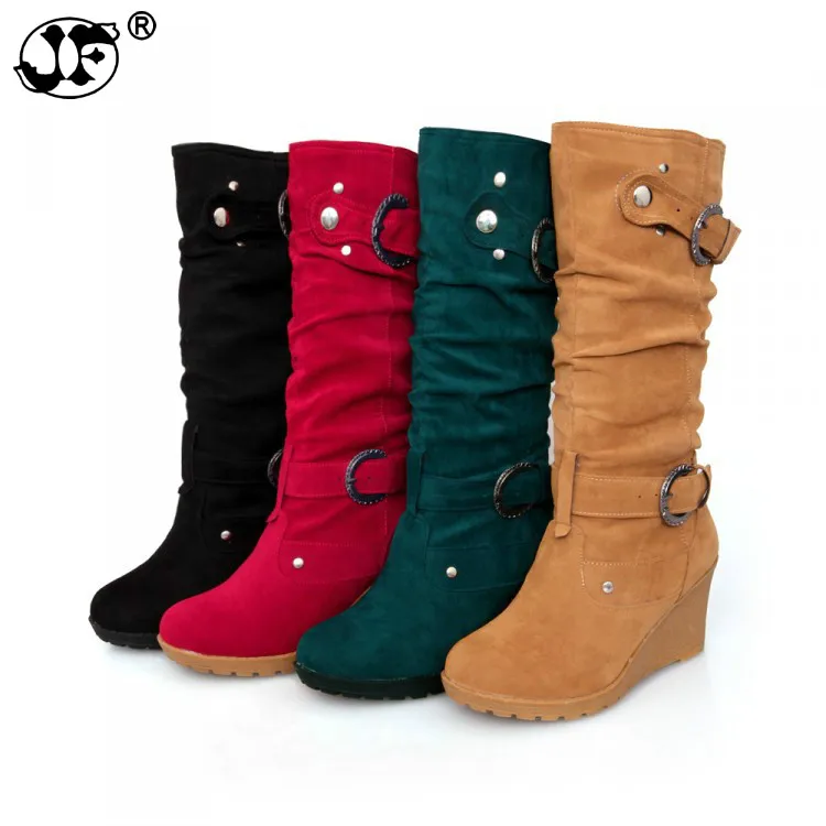 Women 2021 Red Boots Thicken Wedges 