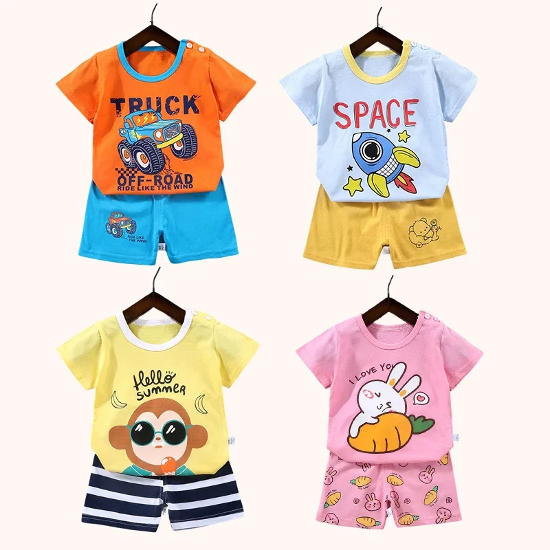 2PCS mother Kids Clothes Children's Sets Boys Girl T-shirt Shorts Summer Cotton Short sleeve Baby Children Clothing Toddler Suit-animated-img