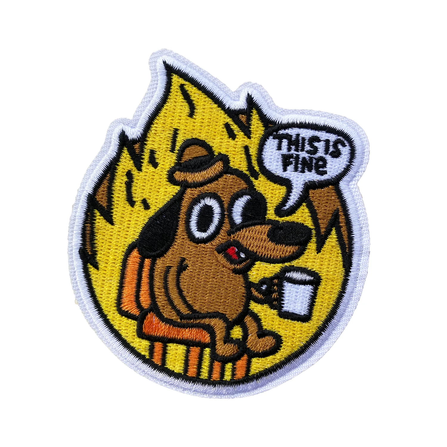 This Is Fine Dog Meme Patches For Men, White Edge, Iron On/Sew On Patch For Jackets, Jeans, Bags & More-animated-img