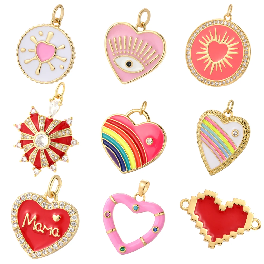 Enamel Red Love Eye Pendant Charms Diy Earrings Necklace Bracelet Make Charms for Jewelry Making Supplies Accessories Wholesale