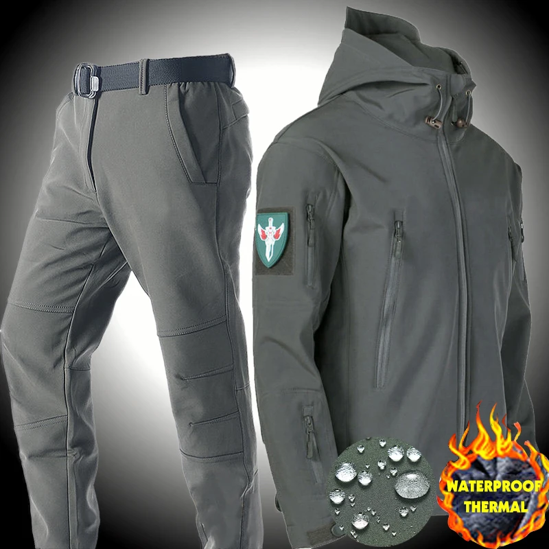 קנו אלי אקספרס  Thermal Waterproof Tactical Suit Military Uniforms for Men  Army Set Men Security Uniform Military Jackets Pants Set Tracksuit