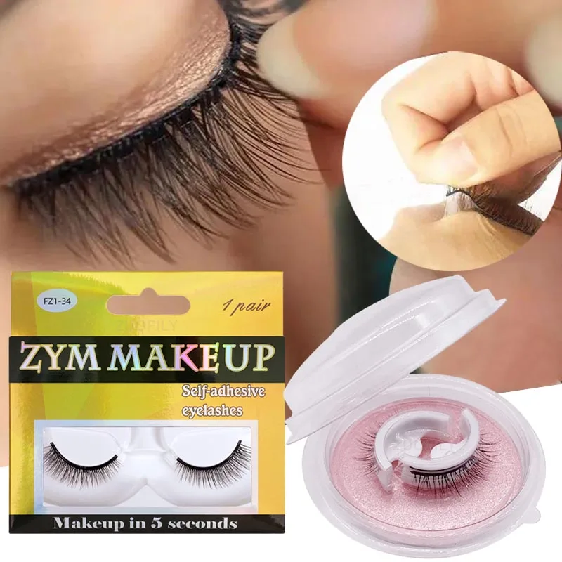 1Pair Glue Free Mink Eyelashes No Residue On The Skin 3D False Eyelashes Reusable Natural Long Eyelash Makeup Self-adhesive-animated-img