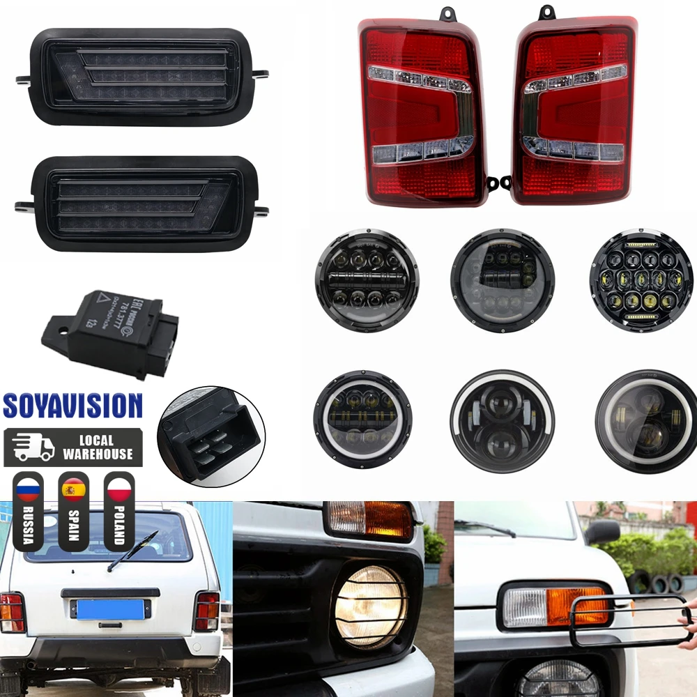 קנו פנסים ואורות לרכב  For Lada Niva Light Car DRL LED Tail light For Lada  Urban 4X4 7inch Led Headlight Hi/Low Beam Light Halo Angle Eyes DRL Headlamp