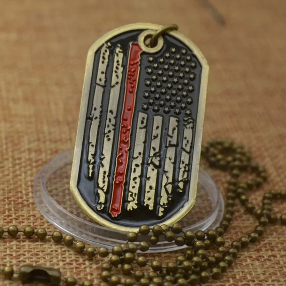 United States Firefighter Fireman Dog Tag with Prayer Challenge Coin Thin Red Line Souvenirs Necklaces Men's Accessories-animated-img