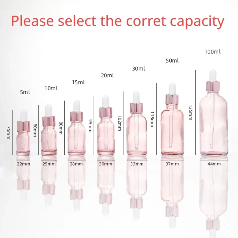 Dropper Bottles Refillable 5-100ML Rose Lid Cosmetic Container Pink Glass Aromatherapy Liquid for Essential Massage Oil Pipette-animated-img