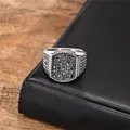 Modyle Punk Biker Signet Ring for Men, 316L Standard Steel Geometric Top Ring, Black CZ Stones Stamp, Finger Band, Jewelry Gifts preview-1