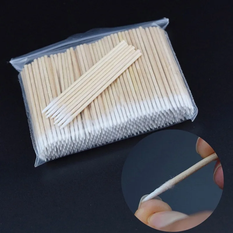 100Pcs Nails Wood Cotton Swab Clean Sticks Bud Tip Wooden Cotton Head Manicure Detail Corrector Nail Polish Remover Art Tool-animated-img