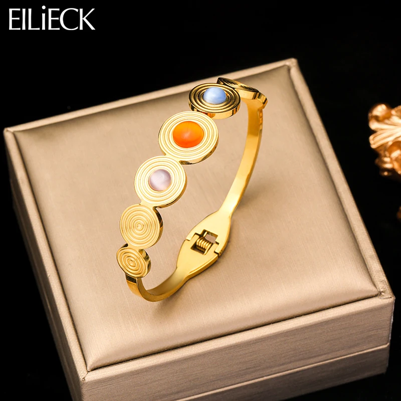 EILIECK 316L Stainless Steel Round Colorful Stone Bangles Bracelets For Women Girl New Trendy High Quality Wrist Jewelry Gift-animated-img