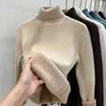 Women's Polo/Turtle Neck Long Sleeve Fleece-Lined Thickened Inner One-Piece Velvet Sweater Stylish Warm Base Layer Autumn/Winter preview-3