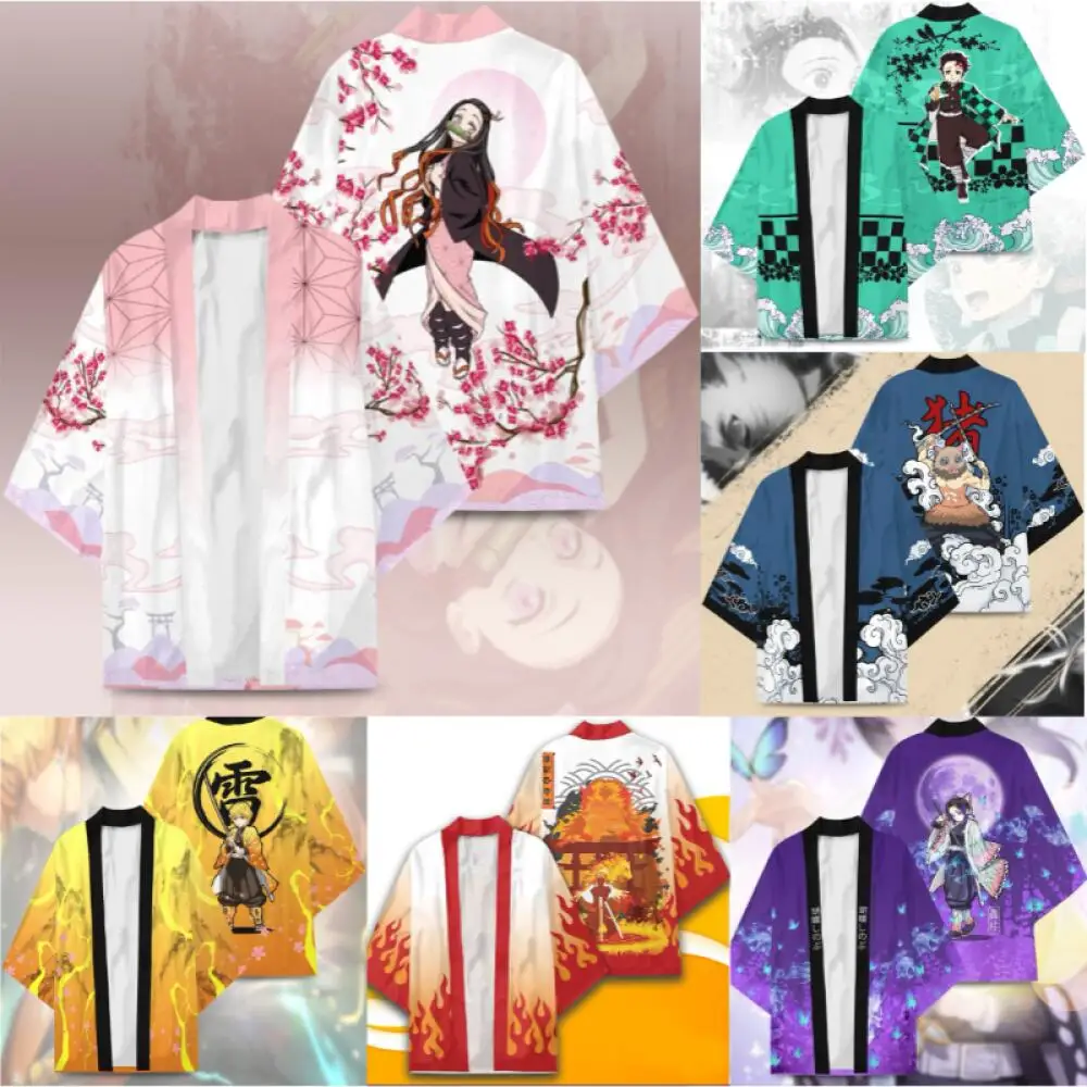 Summer Men Japanese Anime Kamado Tanjirou 3D Print Yukata Haori Jacket Women Japan Kamado Nezuko Cosplay Traditional Costume-animated-img