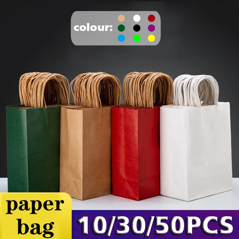 10/30/50pcs Holiday Party Gift Bag with Handle Jewelry Shopping Bag Thanksgiving Valentine's Day Marriage Gift Colored Paper Bag-animated-img