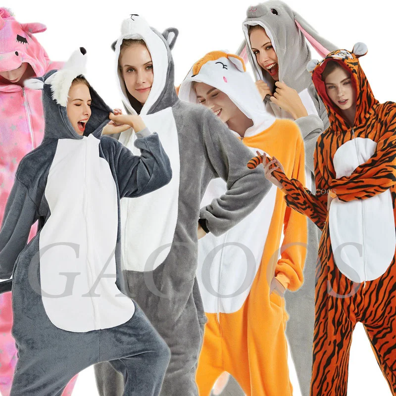 Tiger Wolf Animal Pajamas Women Unicorn Onesies Overalls Adults Cosplay Kigurumi Sleepwear Rabbit Panda Stitch Onesies Jumpsuit-animated-img