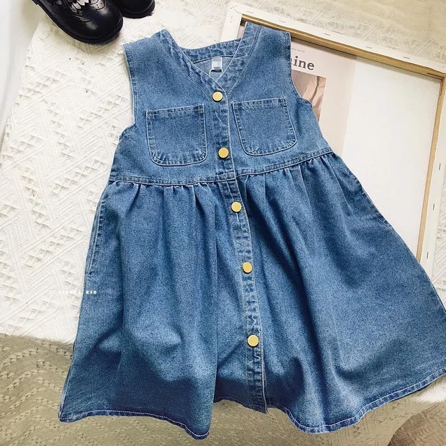 Fashion Denim Dress For Girls Baby Kids Blue Clothing Toddler Children Sleeveless Girls Clothes 2 4 6 8 Years-animated-img