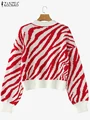 ZANZEA Fashion Long Sleeve Zebra Striped Sweater Stylish Autumn Sweaters Women Jumpers Casual Knitted Top Winter Loose Pullovers preview-1