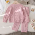 Girls Autumn/Winter New Thickened Knit Fashion Solid Color Jacquard Sweater Korean Style Versatile Trousers 2-Piece Set Trendy preview-4