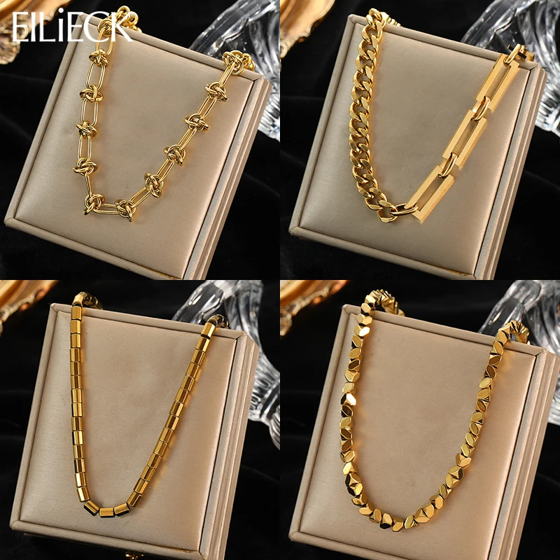 EILIECK 316L Stainless Steel Gold Color Thick Chain Necklace Necklace For Women Punk Hip-Hop Fashion Link Jewelry Party Gifts-animated-img