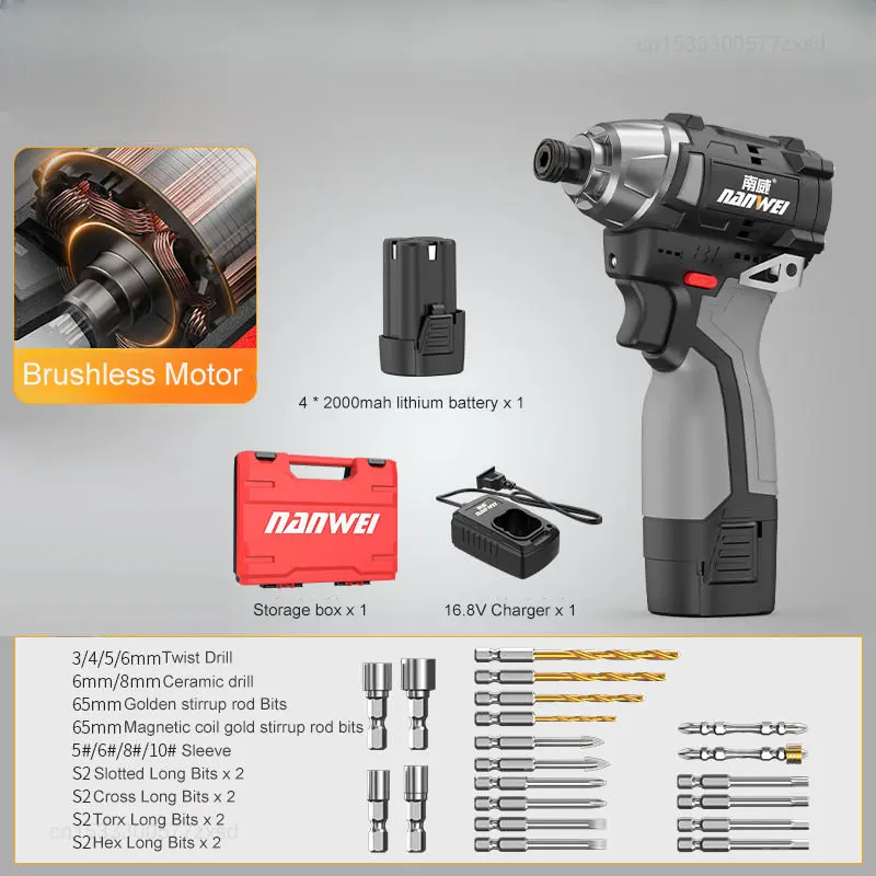 1 Set JAVN 16V Electric Mini Drill Screwdriver, 160N.m Impact Driver,  Cordless Drill, Household Multifunctional Power Tools