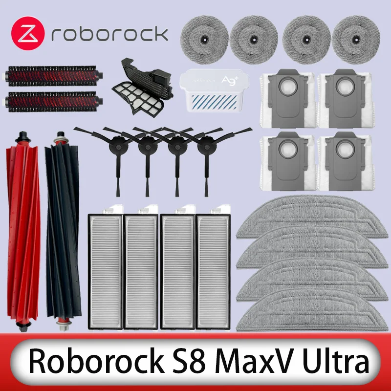 Roborock S8 MaxV Ultra Robot Vacuum Spare Parts Main Side Brushes Mop Cloths HEPA Filters Dust Bags Accessories-animated-img