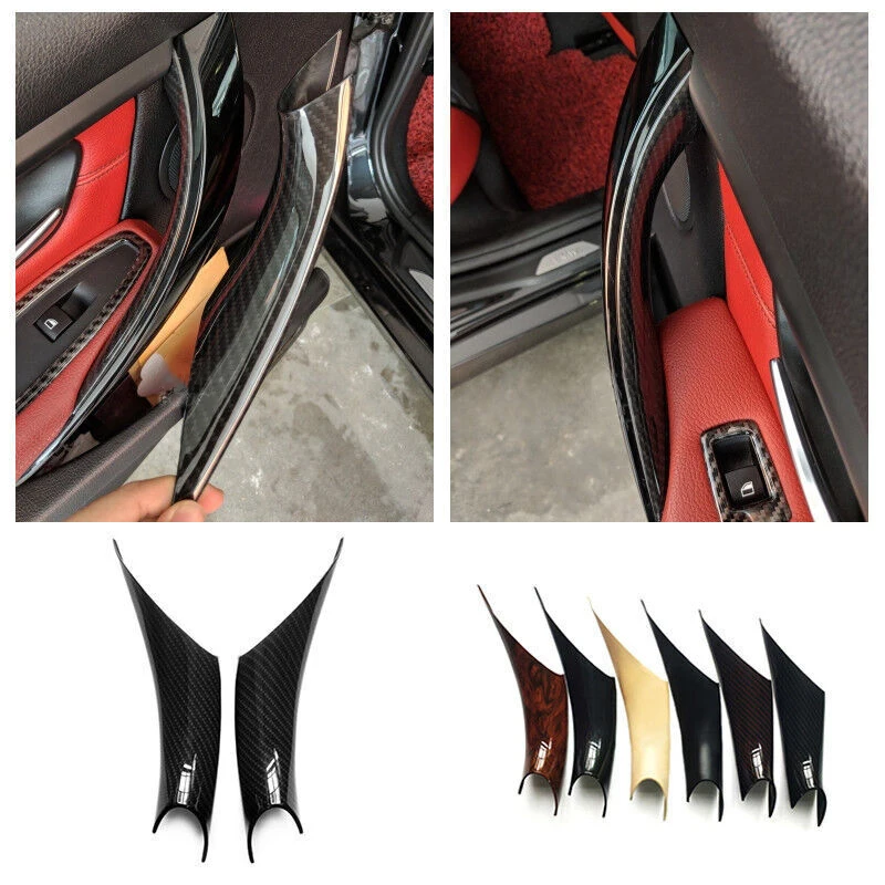 1Pair Interior Door Pull Handle Inner Protective Cover Trim For BMW F30 F35 3 4 Series Carbon Interior Moulding Replacement Part-animated-img