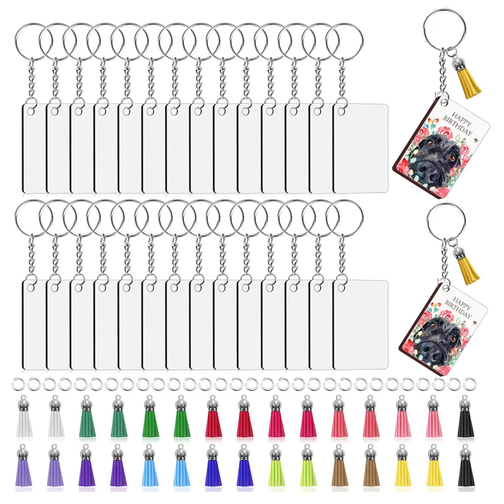 80pcs Clear Keychains Kit Including Rectangle Acrylic Blanks