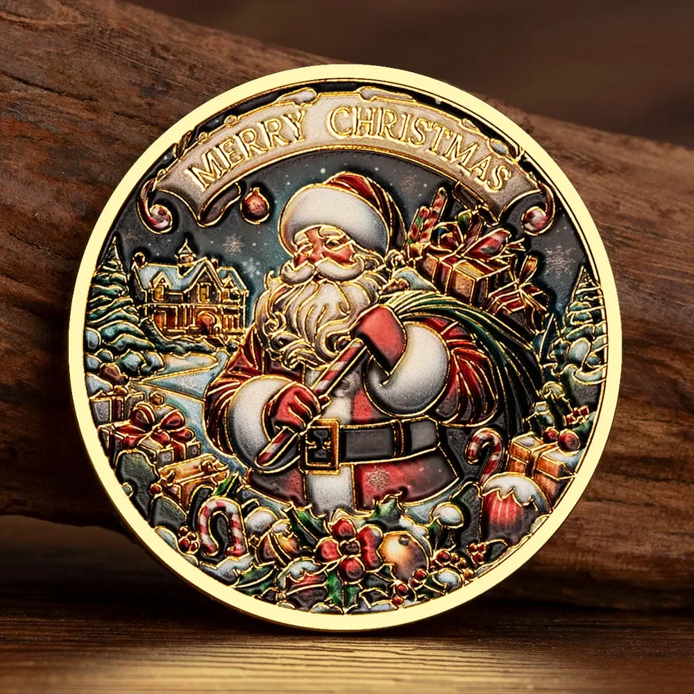 Merry Christmas Festive Collection Coins Santa Claus Xmas Tree Golden Pattern Stocking Gift for Kids-animated-img