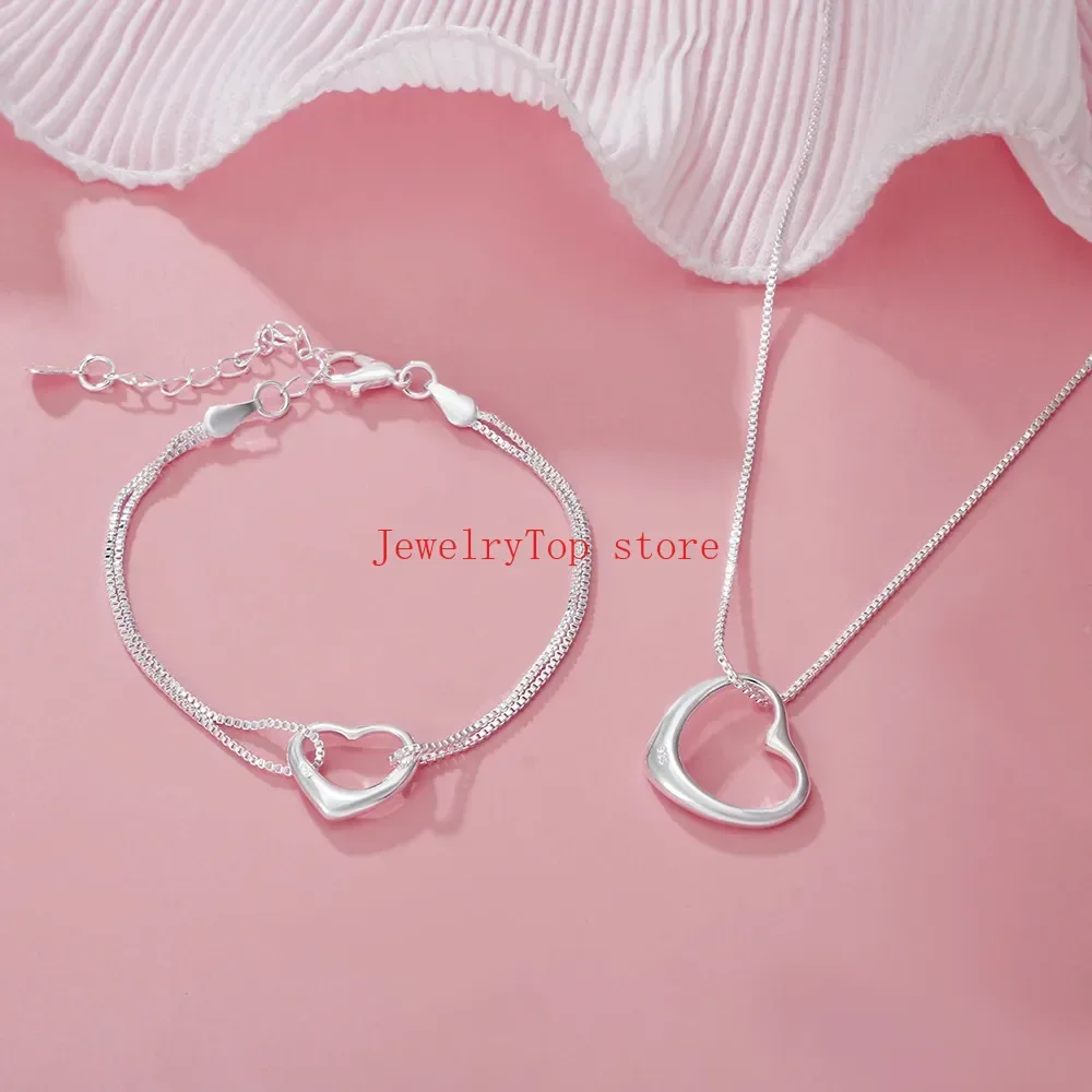 Fine wholesale 925 Sterling silver heart bracelets necklaces for women fashion designer wedding engagement sets Christmas gift-animated-img