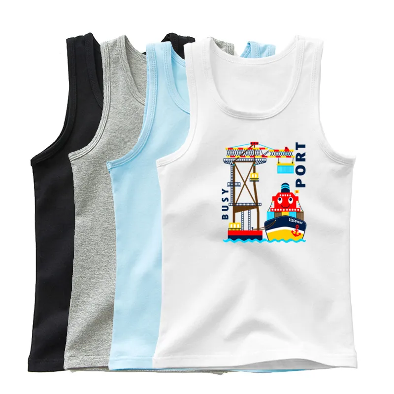 Summer Boys Children's Clothes Sleeveless T-shirt Cute Steamboat Sea Cotton Tank Top Soft Breathable Tee 3-14y-animated-img