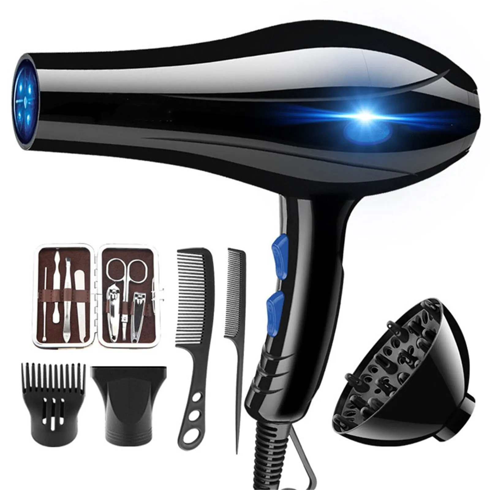 Hair Dryer 2200W Professional Powerful Hair Dryer Fast Heating Hot And Cold Adjustment Ionic Air Blow Dryer with Air Collecting-animated-img