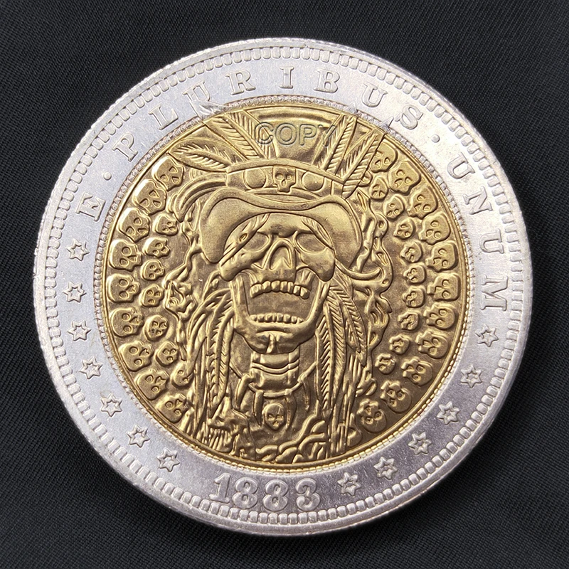 US 1883 Indian Smiling Skull Two tone Wandering Coin, Gold and Silver Hobo Commemorative Coin, Old Coin Collection Medal,Gift-animated-img