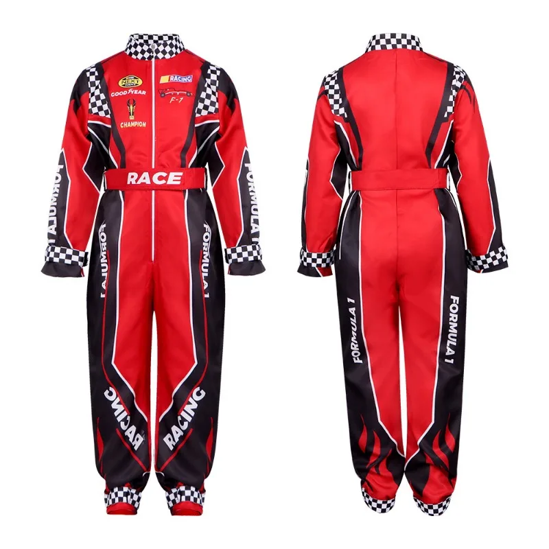 New Adult Kids Racer Cosplay Costume Red Classic One-Piece Training Racing Uniform Suit Children Men Karting Jersey Clothing-animated-img