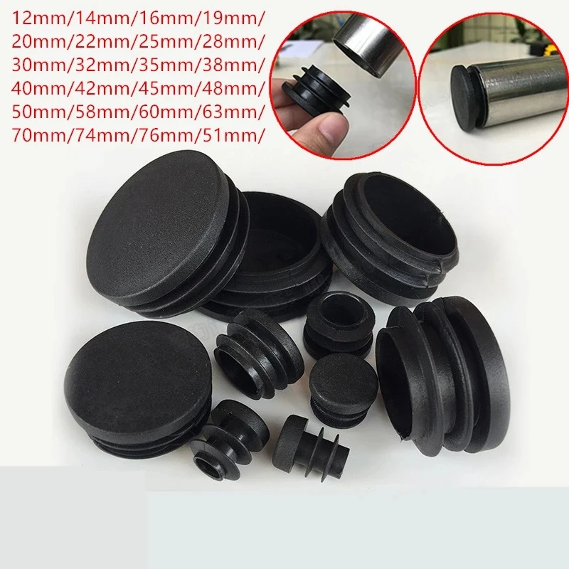 Black Round Plastic Blanking End Cap Tube Pipe Inserts Plug Bung Insert Stopper For Chair Leg Pipe tapon tubo redondo-animated-img