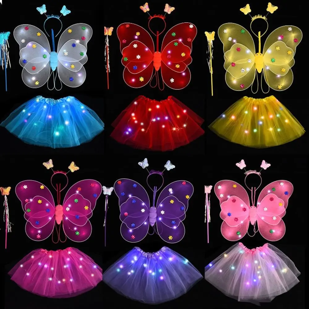 Luminous Wings Flashing Butterfly Skirt Lights Suit LED Children Costume Props Girls Skirts Angel 2-8year Easter Valentines Day-animated-img