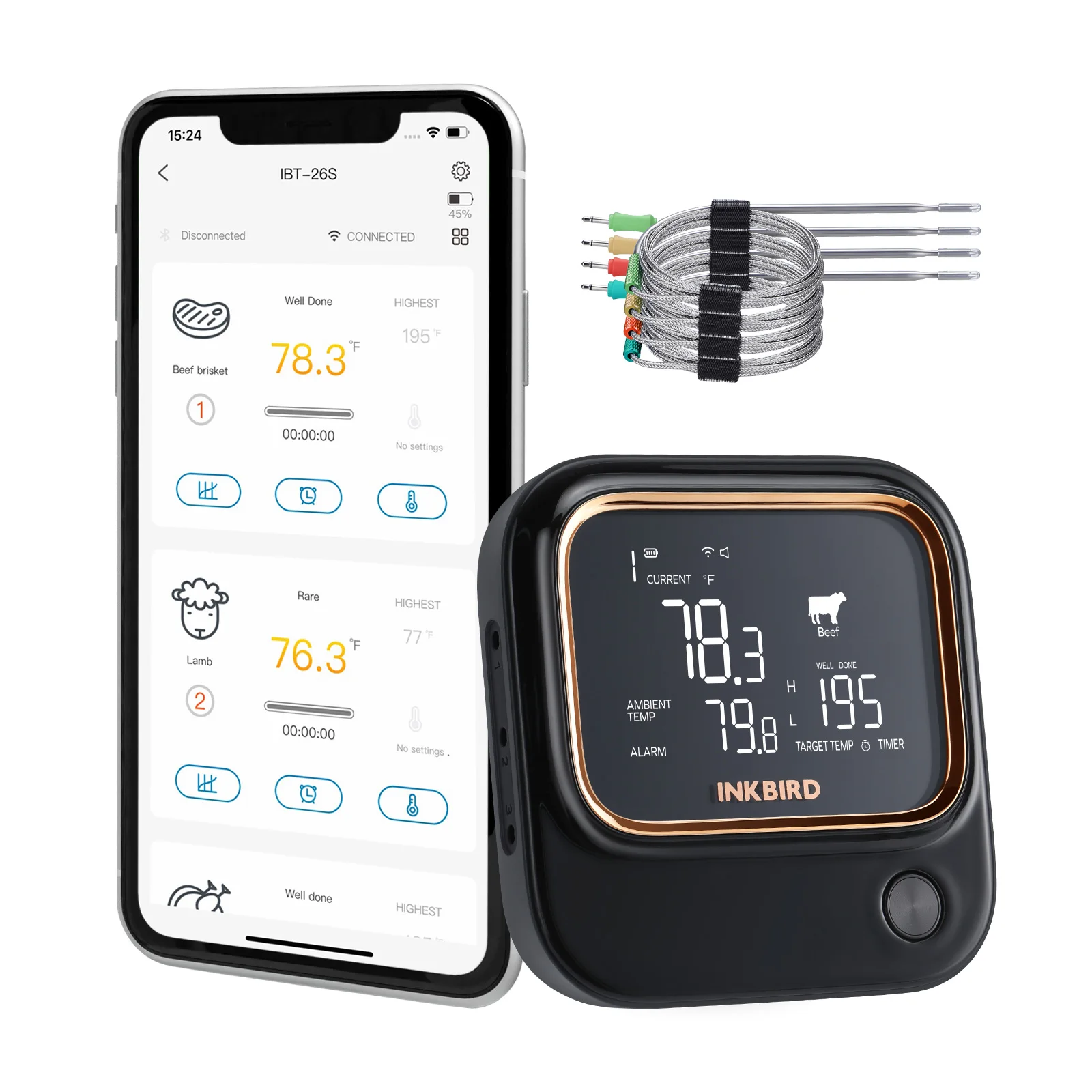 INKBIRD Wireless Thermometer For Meat Wi-Fi Digital BBQ Thermometer With 4 Probes BBQ Grill Kitchen Home Cooking Tools-animated-img