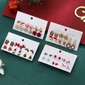 6 Pairs Christmas Combination Earrings Set for Women Shiny Zircon Xmas Tree Snowflake Santa Claus Stud Earring Party Jewelry preview-2