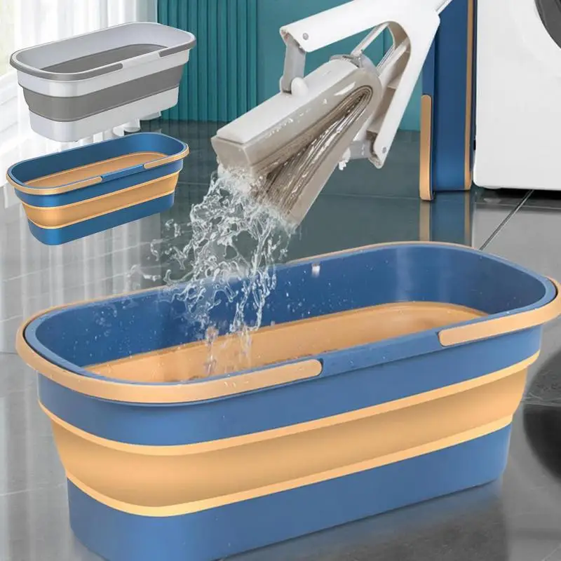 12L Foldable Mop Bucket Mop Washing Bucket With Wheels 2 Handles Multi-Purpose Rectangular Bucket Home Cleaning Accessory-animated-img