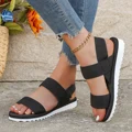 Women's fashion trend anti-slip wear comfortable matching color sole pure black shoelace flat sandals preview-5