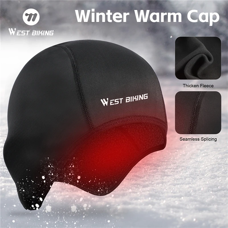 WEST BIKING Winter Cycling Cap Windproof Thermal Ski Helmet Liner Running Skiing Motorcycle Hat Men Women MTB Cycling Headwear-animated-img