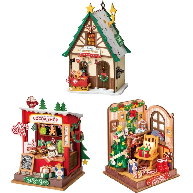 Robotime DIY Miniature House Kit Decoration Christmas Fireplace Mini House Building Craft Kits for Adults Gift  For Christmas-animated-img