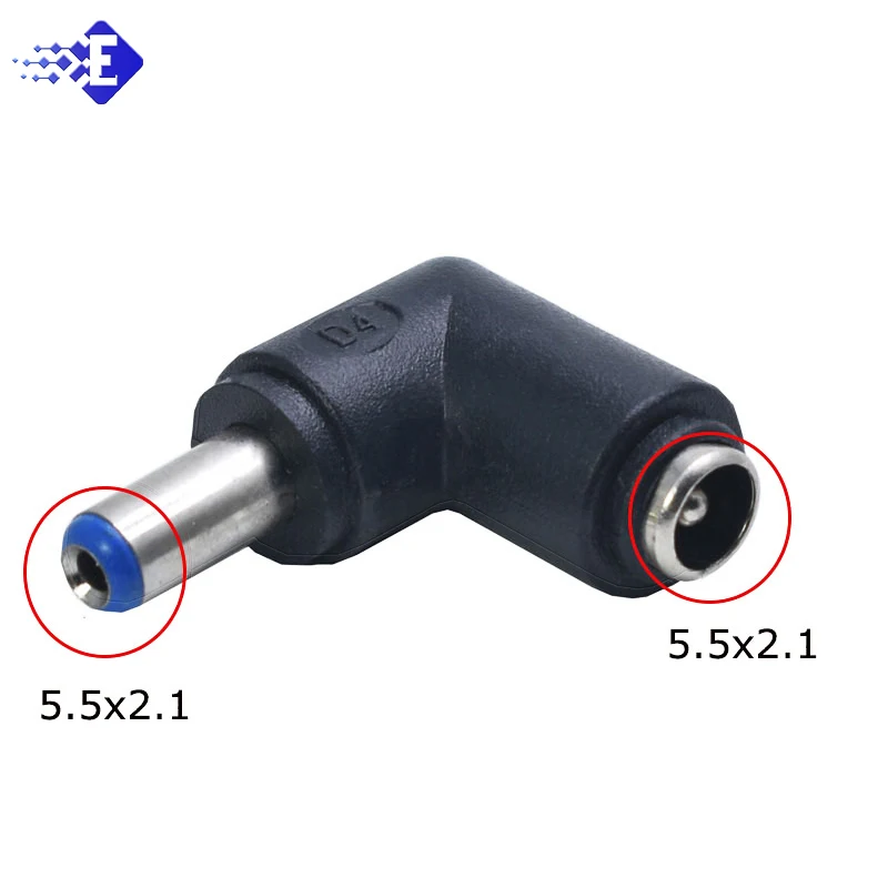 1/2pcs 90 Degree 5.5*2.1 Mm Male Jack To 5.5*2.1Mm Female Plug Right Angle Dc Power Connector Adapter Laptop-animated-img