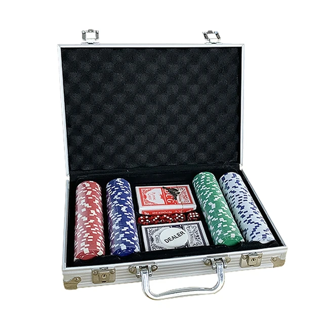 Poker Chip Set For Texas Holdem, Blackjack, Gambling With Carrying Case Cards Buttons And Dice Style Casino Chips-animated-img