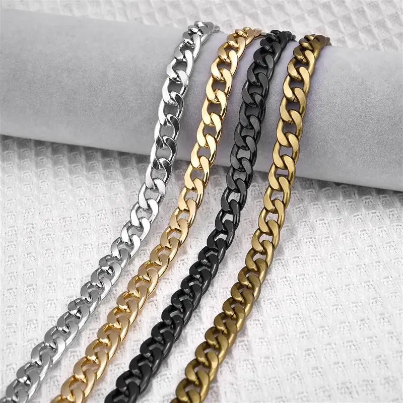 Width 3/5/7mm Stainless Steel Curb Cuban Link Chains Punk Gold