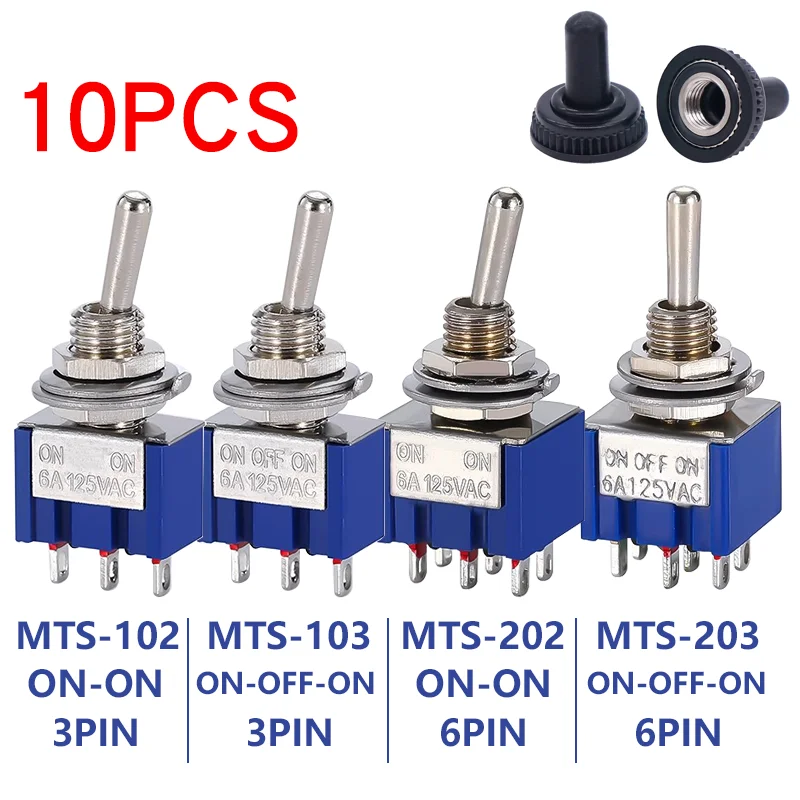 10pcs ON-OFF-ON / ON-ON Miniature Toggle Switches Mini MTS-102 103 202 203 Power Button Switch Car-animated-img