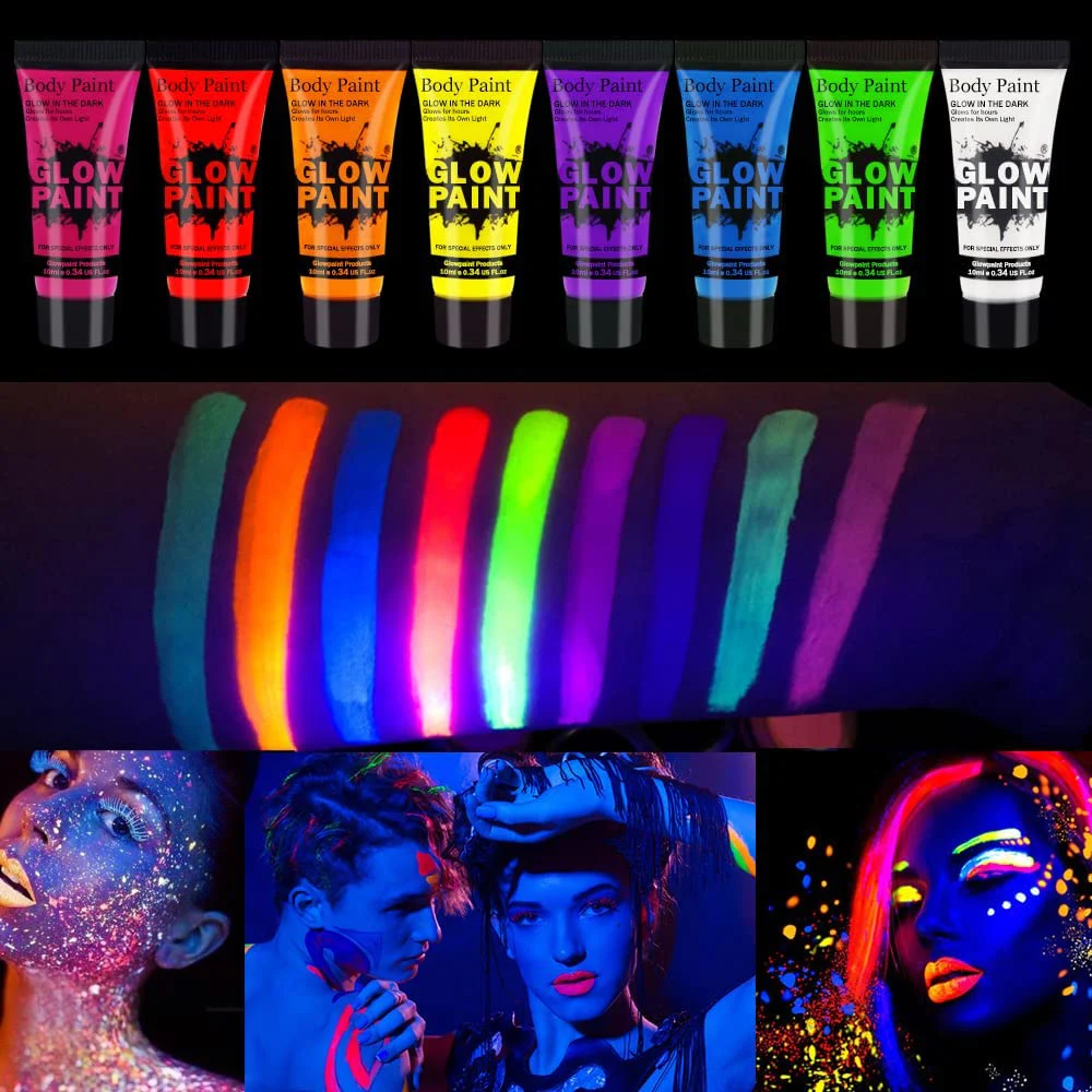 6 Color Glow in The Dark Face Paint Black Light Paint UV Neon Body