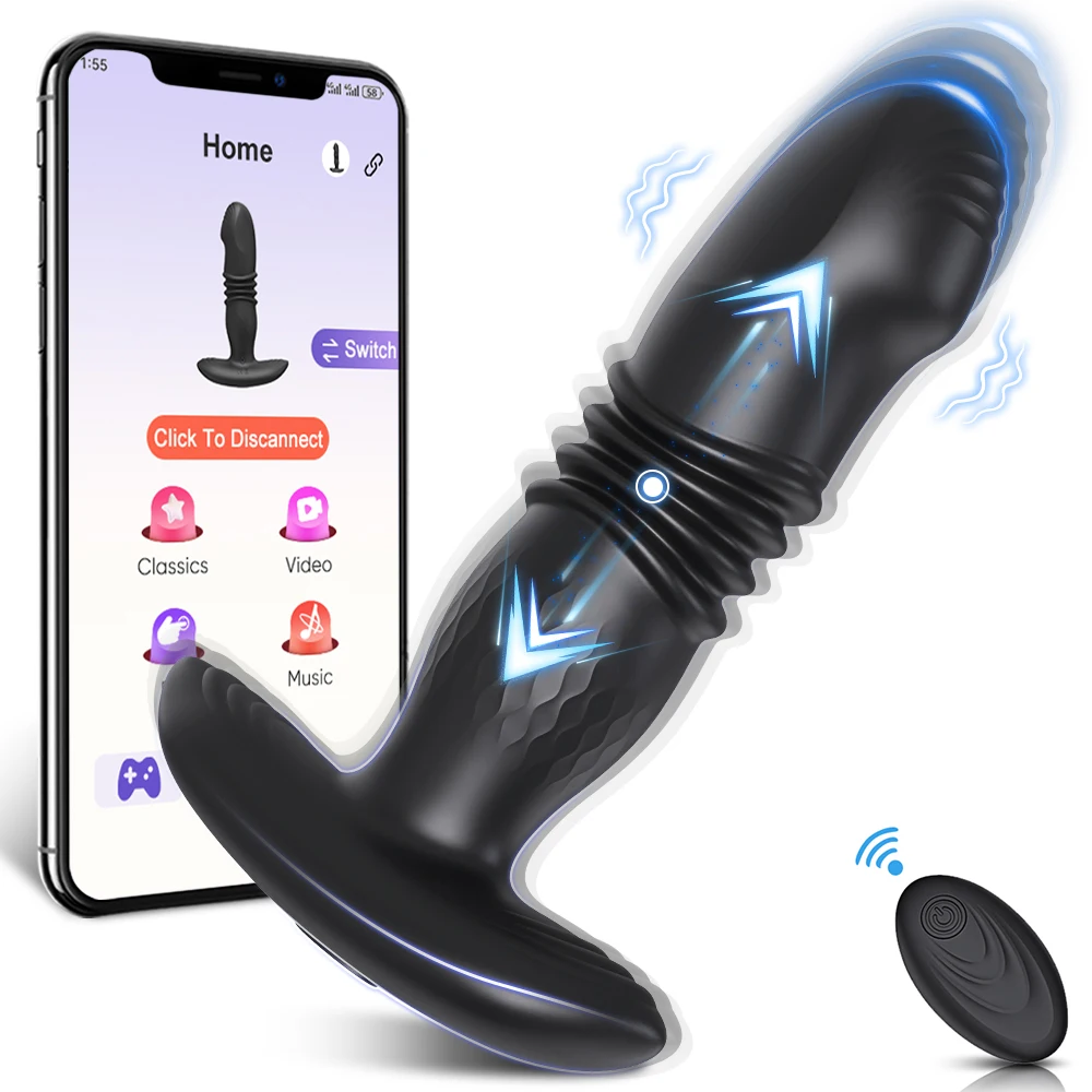 Telescopic Vibrating Butt Plug Male Prostate Massager  Remote Control Butt Plug Dildo Vibrator Adult Sex Toys for Women Men-animated-img