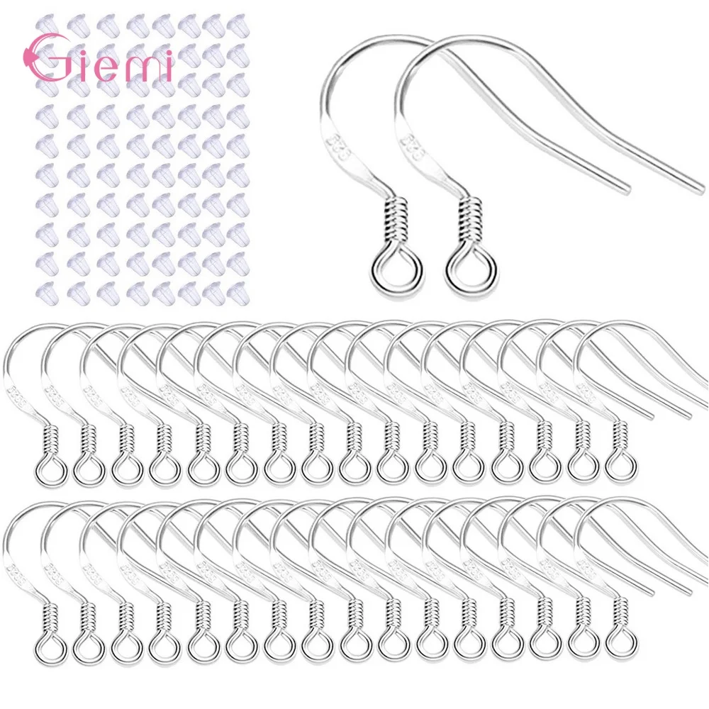 200PCS/Lot Making DIY Design Jewelry Findings 925 Silver Earrings Hooks 20mm Earwires With Rubber Ear Plugs-animated-img