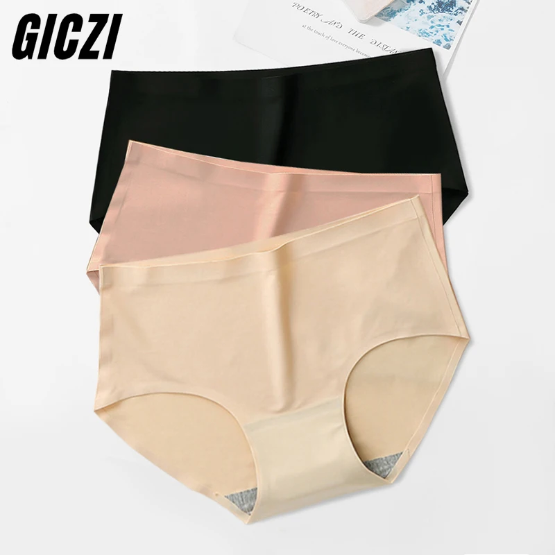 GICZI S-XXXXL Women's Plus Size Panties Solid Ice Silk Seamless Underwear Panties for Woman Comfort Lingerie Intimate Briefs 4XL-animated-img